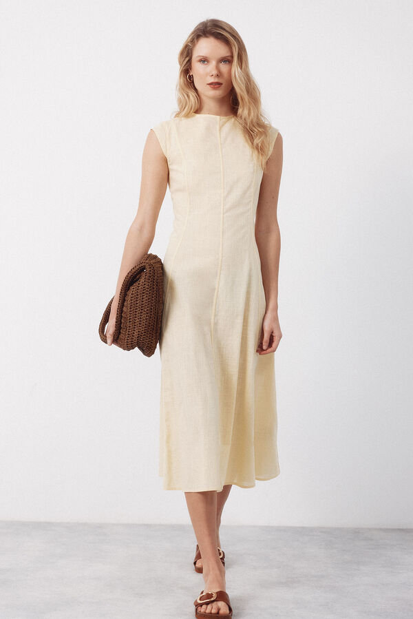 Cortefiel Vestido con contrastes Amarillo