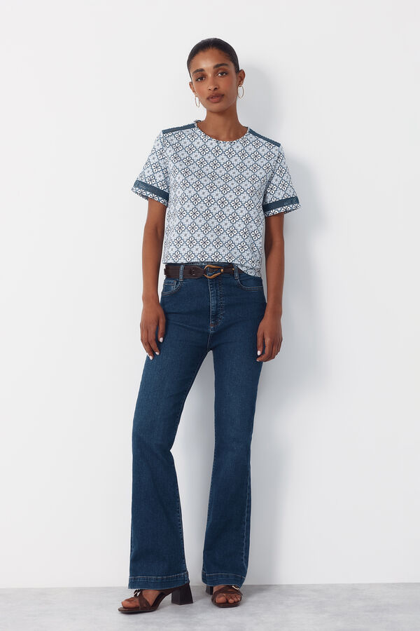 Cortefiel Playera con detalle de vainicas Estampado azul