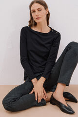 Cortefiel Playera cuello barco con botones Negro