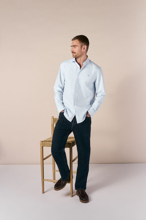 OOTO Camisa oxford liso manga larga Azul