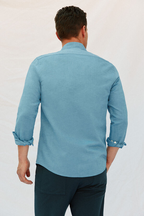 Cortefiel Camisa de lino y algod&oacute;n lisa Azul