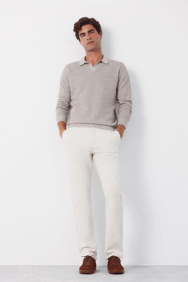 Cortefiel Pantal&oacute;n chino algod&oacute;n-lino regular Marfil