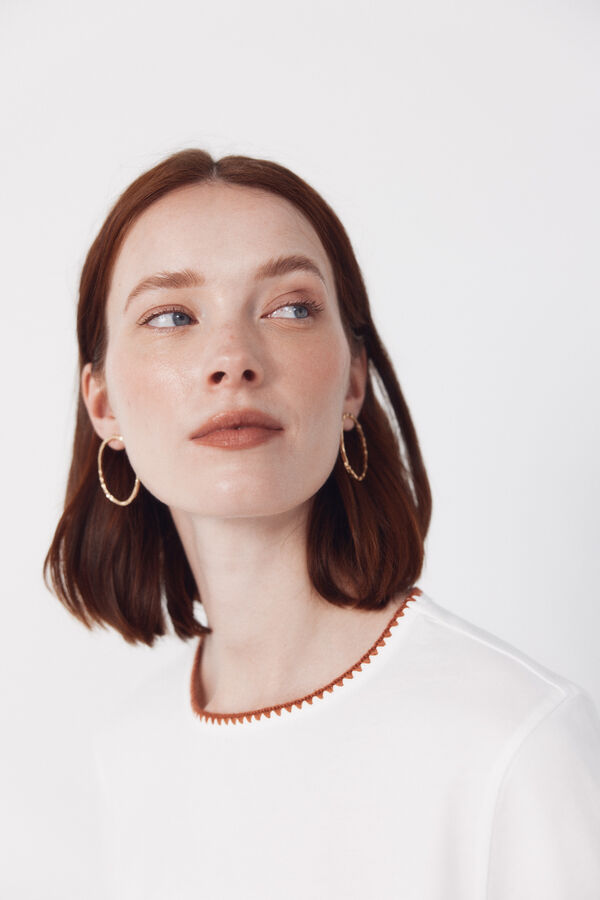 Cortefiel Playera bordada con ribete Blanco