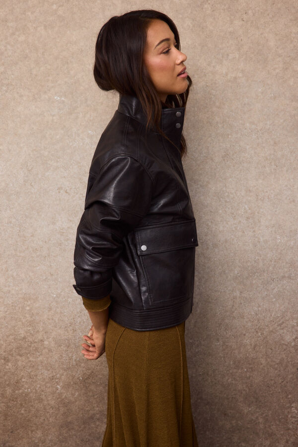Slowlove Cazadora biker pespuntes Marr&oacute;n oscuro