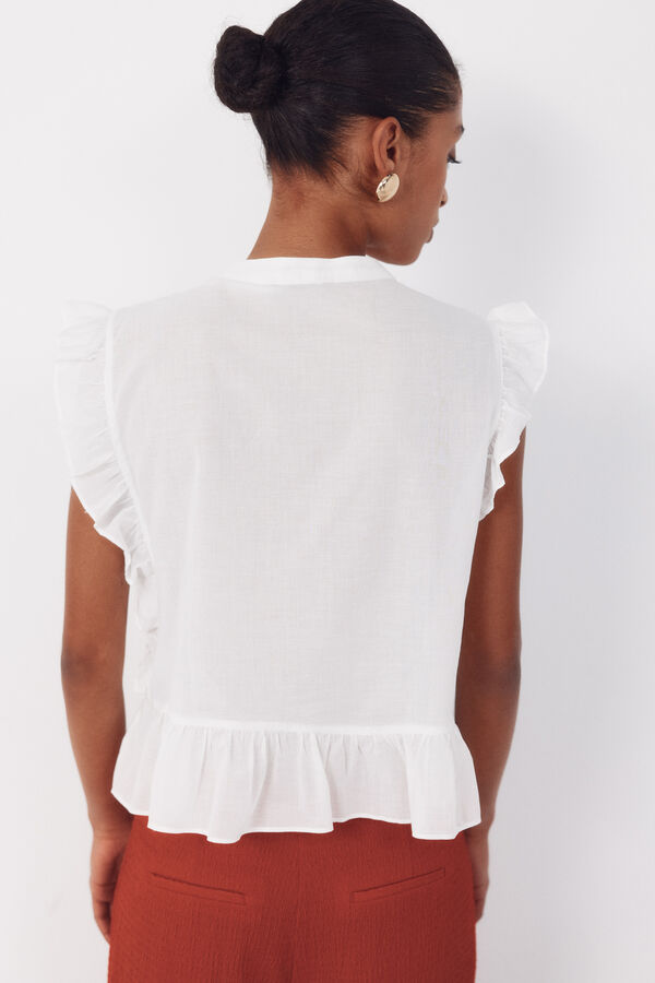 Cortefiel Blusa con volante Blanco