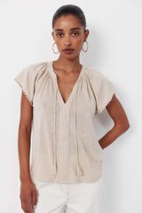 Cortefiel Playera fluida con pasamaner&iacute;a Beige