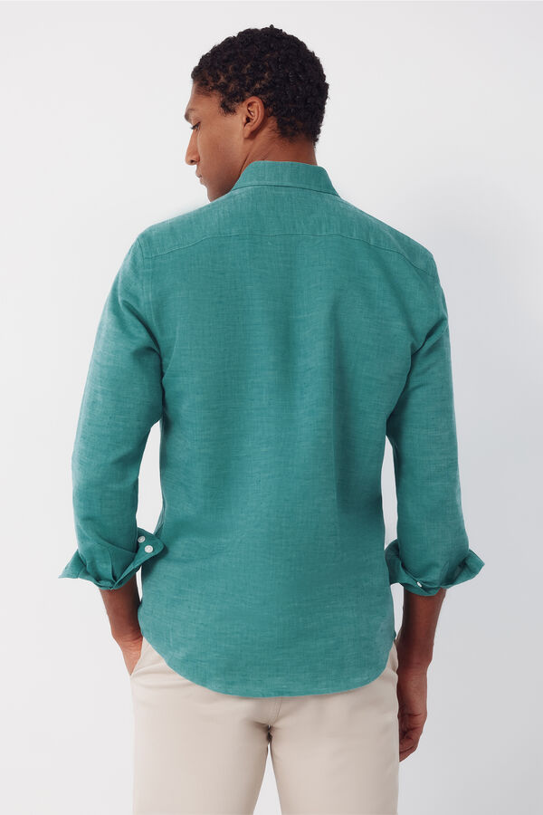 Cortefiel Camisa lino algod&oacute;n liso Verde