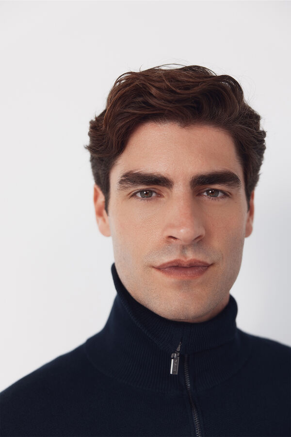 Cortefiel C&aacute;rdigan algod&oacute;n cremallera cuello polo Azul marino