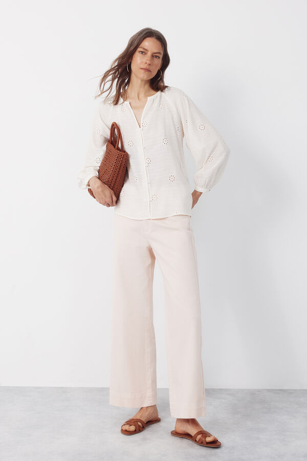 Cortefiel Blusa con bordados Marfil