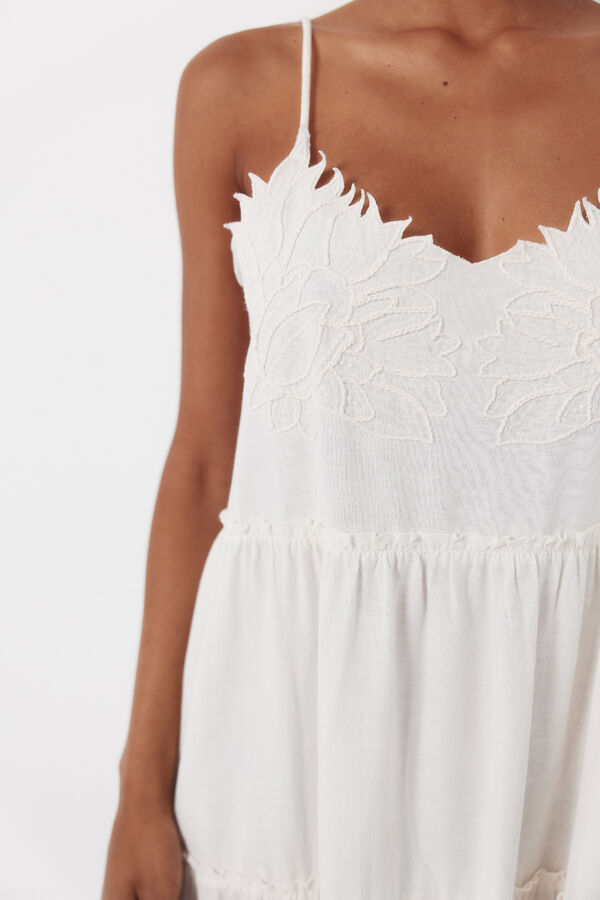Cortefiel Vestido bordado floral Marfil