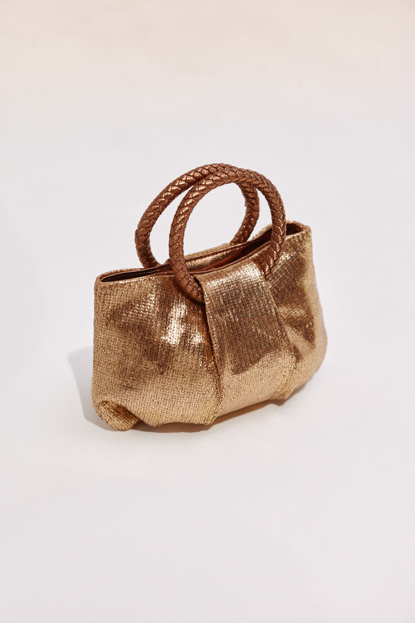 Cortefiel Bandolera de rafia con asa trenzada Dorado