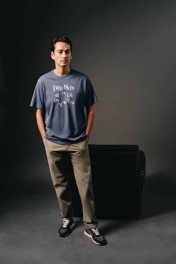 OOTO Camiseta gr&aacute;fica lavada Azul oscuro