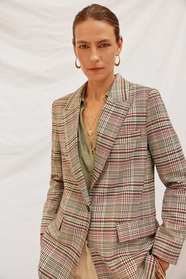 Cortefiel Blazer mujer de tejido a cuadros Estampado granate