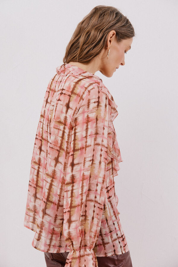 Cortefiel Blusa con volante delantero Estampado blanco