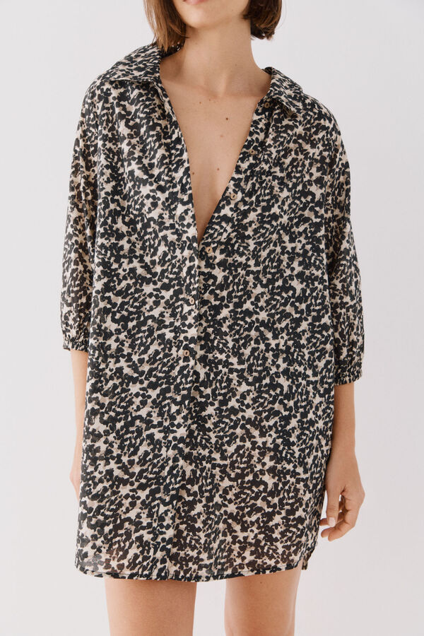 Cortefiel Caft&aacute;n t&uacute;nica estampado Estampado blanco