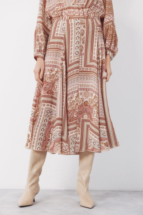 Cortefiel Falda de quillas estampada Multicolor