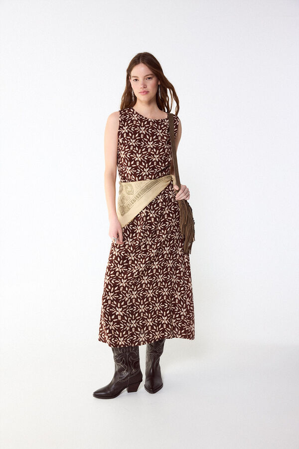 Slowlove Vestido estampado con frunce Estampado marr&oacute;n