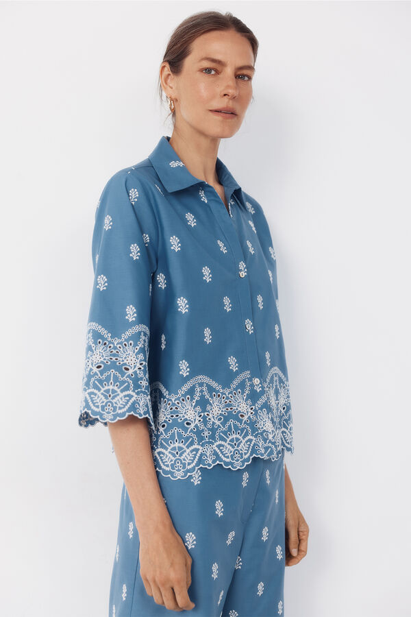 Cortefiel Camisa con detalles bordados Azul
