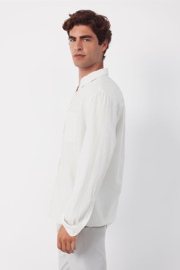 Cortefiel Camisa seersucker rayas Marfil