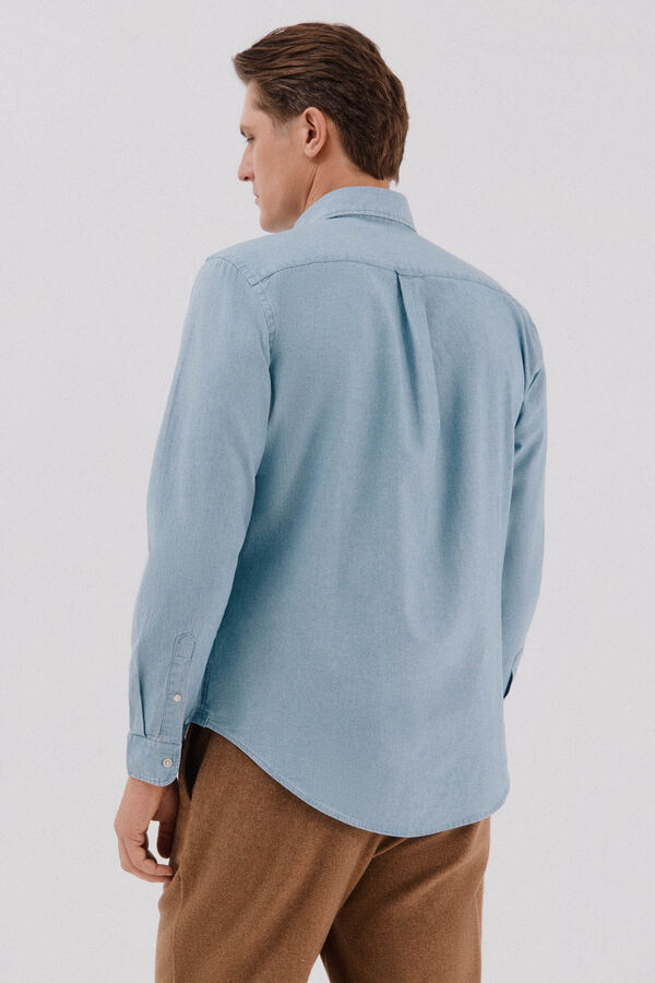 Cortefiel Camisa de mezclilla con bolsillo Azul marino