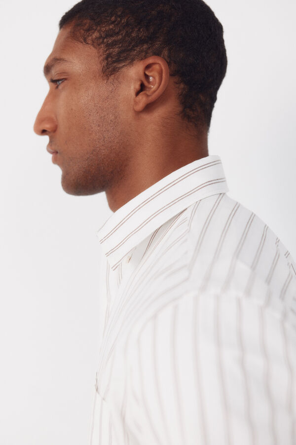 Cortefiel Camisa rayas oxford slub Marfil