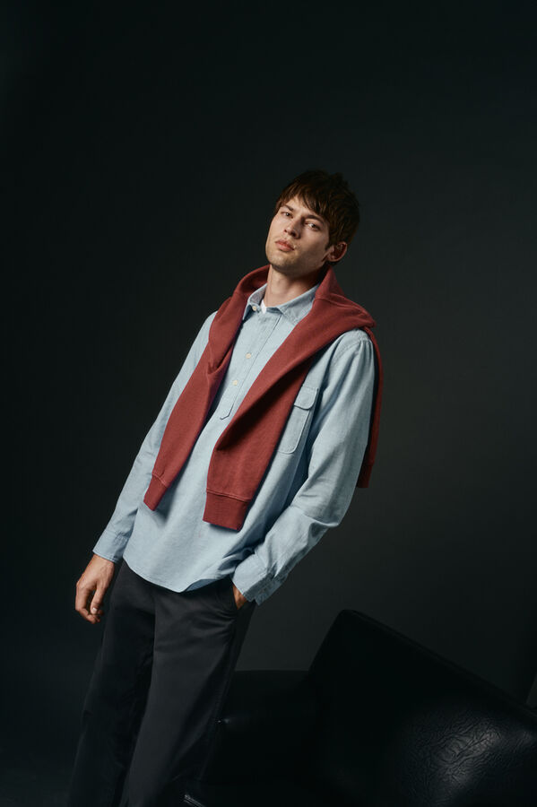 OOTO Polera de algod&oacute;n con lino Azul