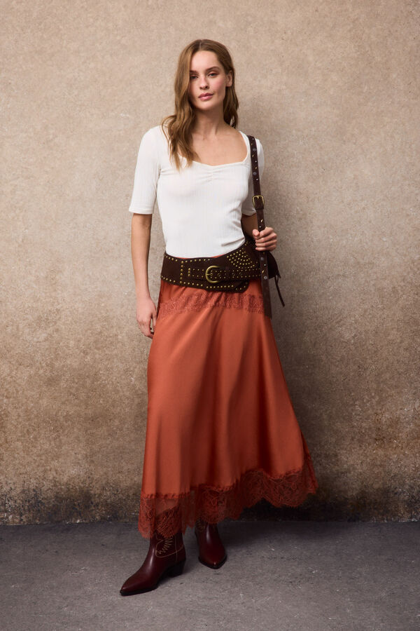 Slowlove Top frunce escote pico Marfil