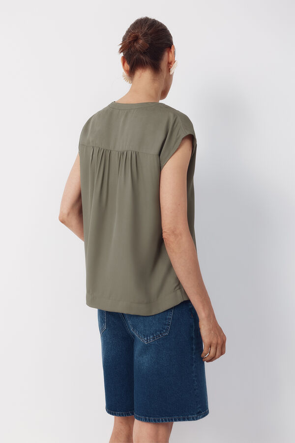 Cortefiel Blusa con encaje Kaki