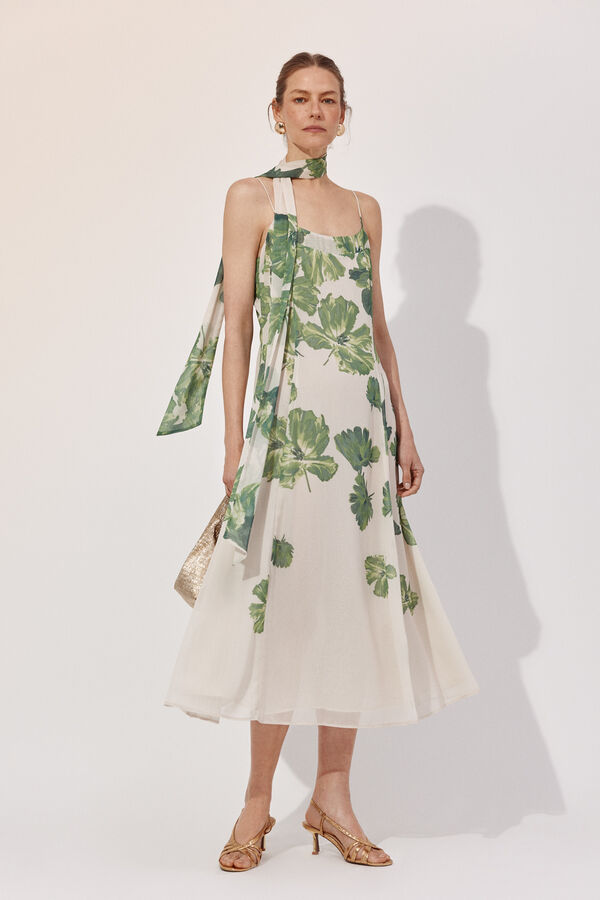 Cortefiel Vestido largo estampado posicional Estampado blanco