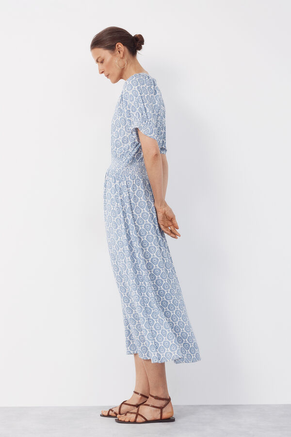Cortefiel Vestido de manga corta Estampado azul