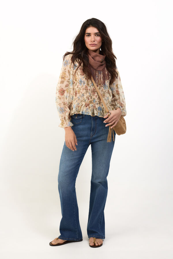 Slowlove Top con el&aacute;stico estampado Beige