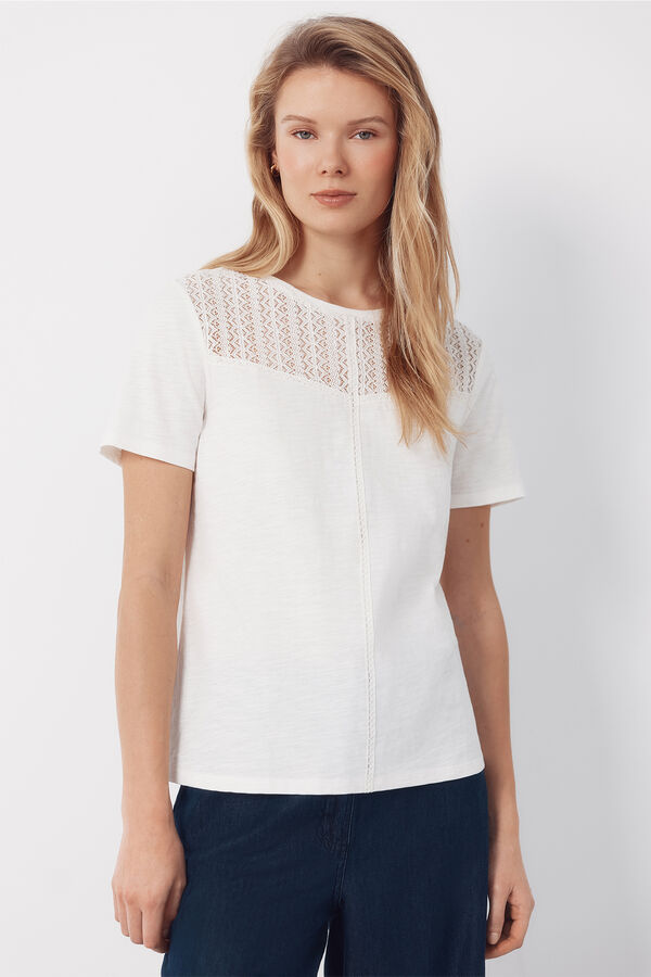 Cortefiel Playera sin mangas de guipur Blanco