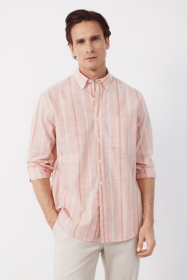 Cortefiel Camisa rayas algod&oacute;n slub Coral