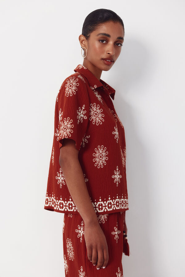 Cortefiel Camisa de manga corta estampada Rojo