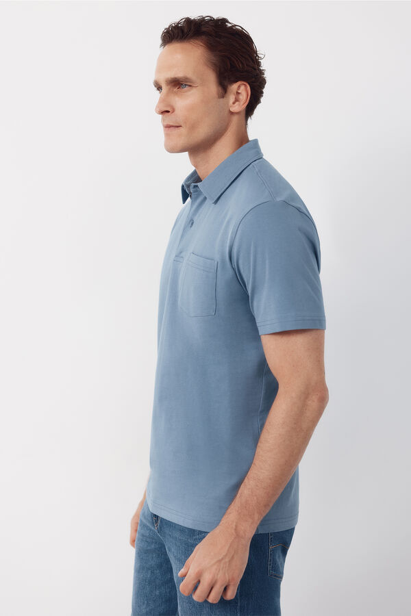 Cortefiel Polo liso bolsillo Azul