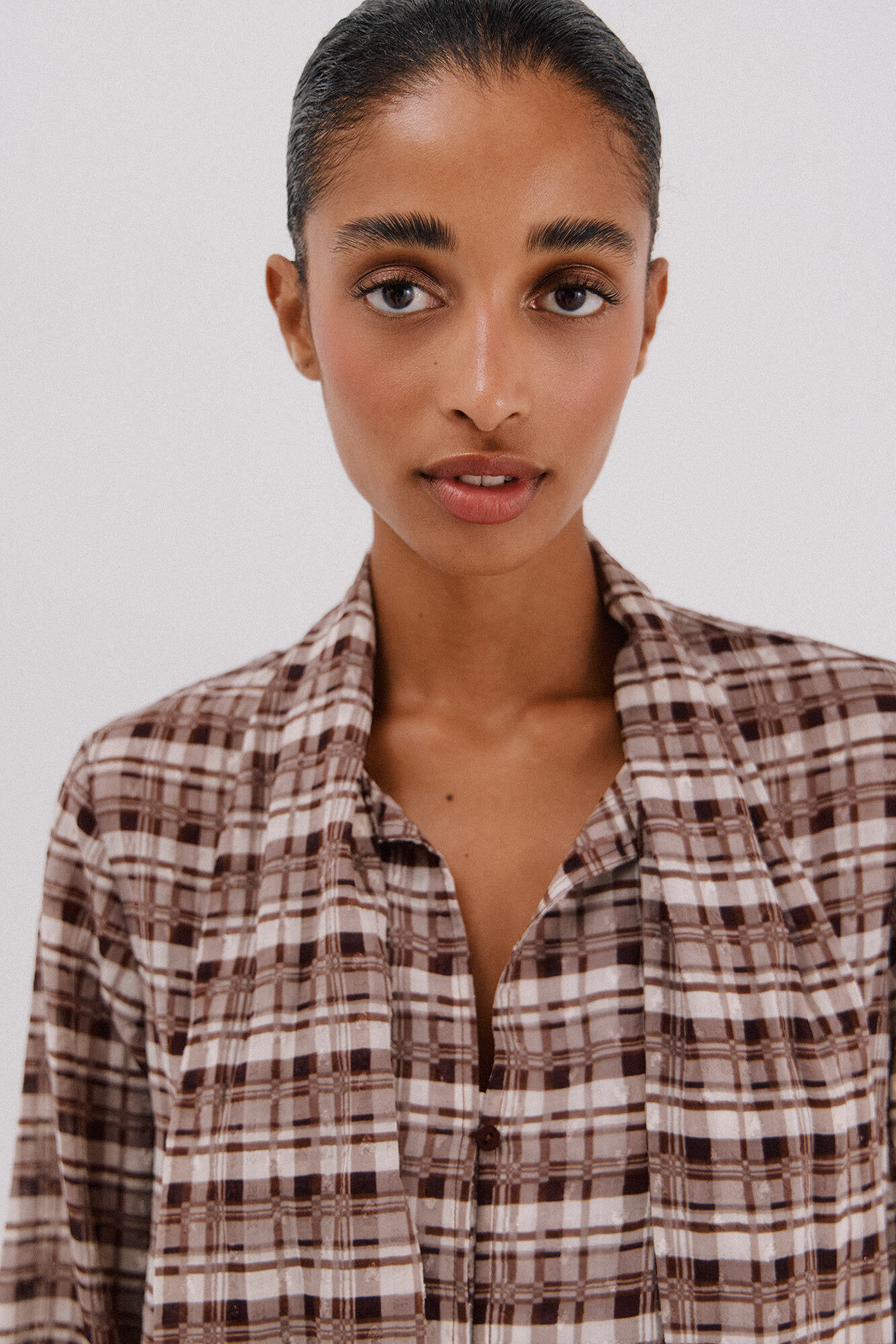 Cortefiel Blusa lazo estampada cuadros