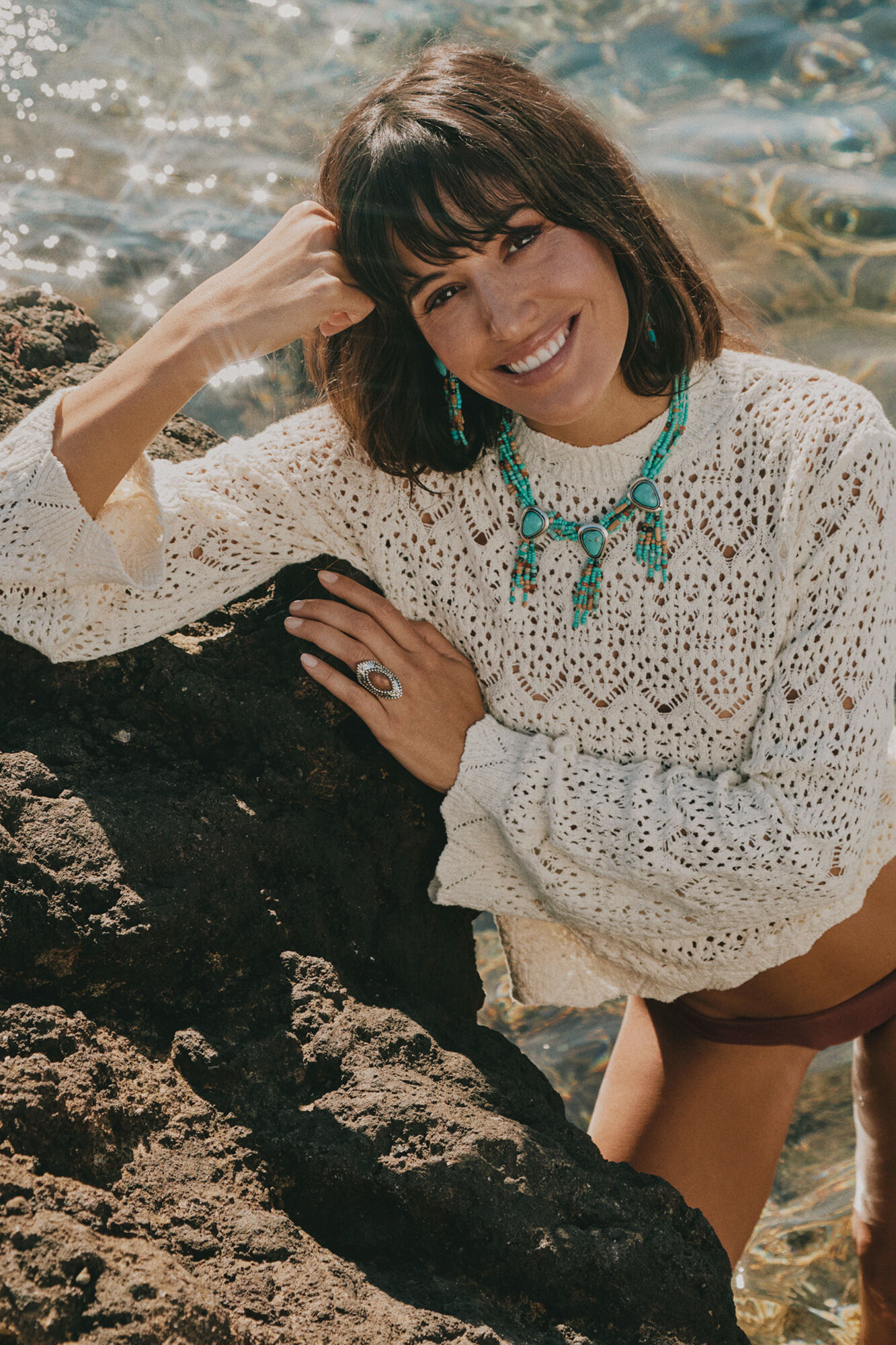 Slowlove Su&eacute;ter de punto calado cuello perkins