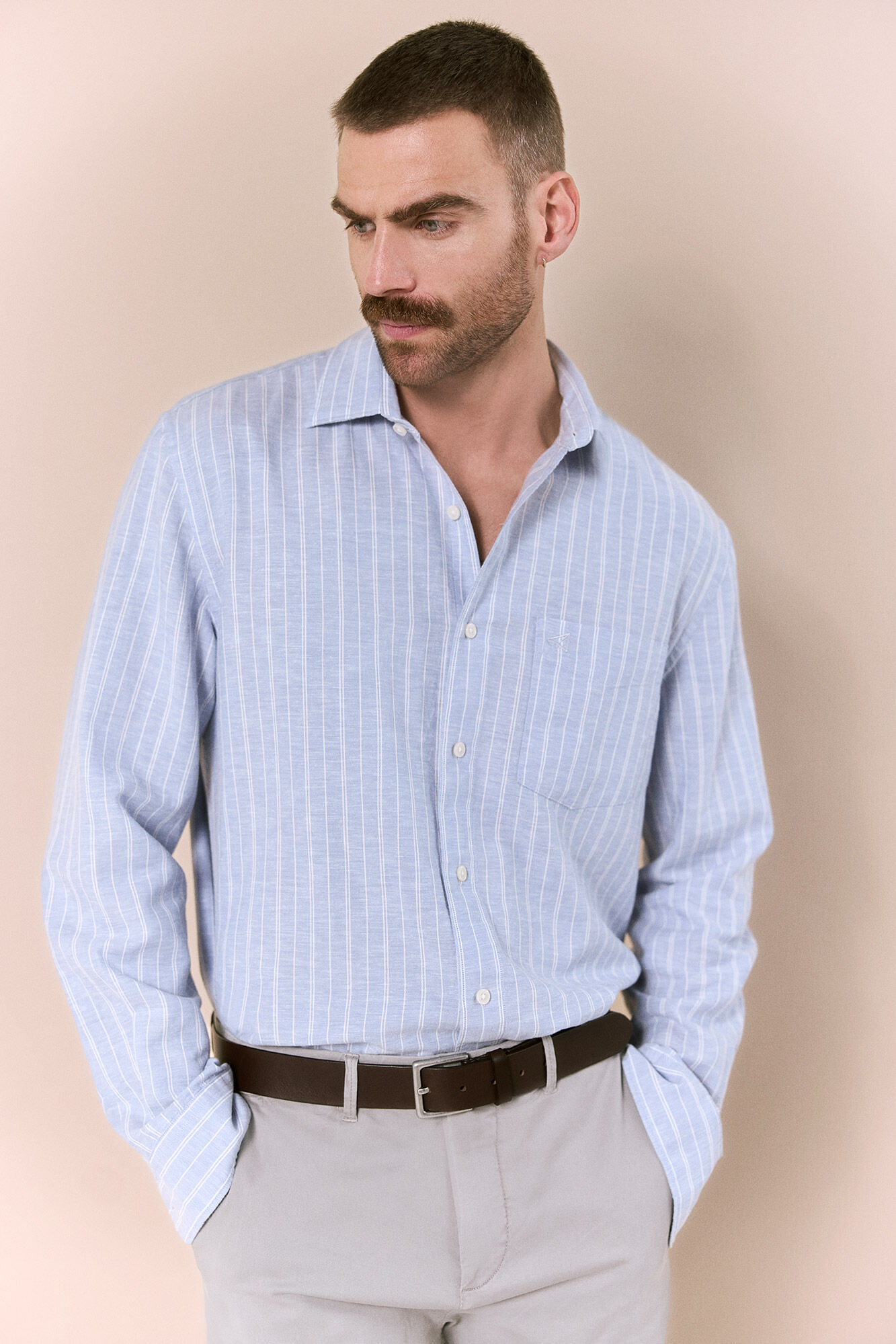 OOTO Camisa algod&oacute;n lino rayas