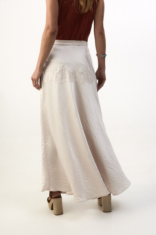 Slowlove Falda midi satinada con encaje Marfil