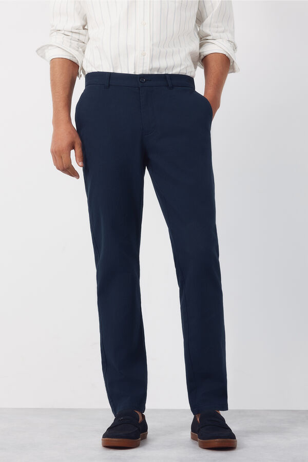 Cortefiel Pantal&oacute;n chino algod&oacute;n-lino regular Azul oscuro