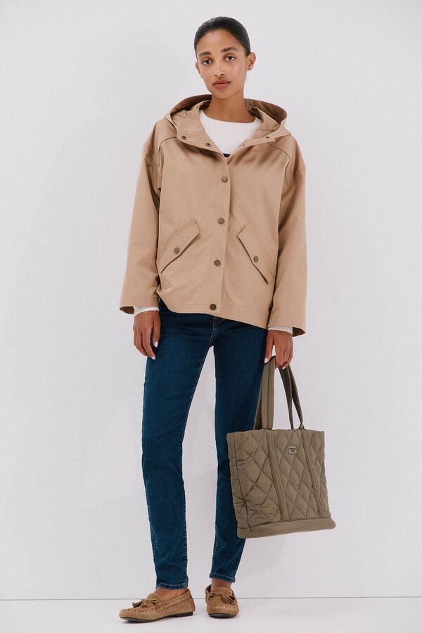 Cortefiel Bolsa shopper de nylon con logo gris Kaki