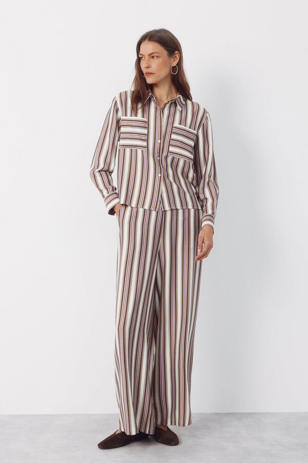 Cortefiel Camisa de rayas Estampado marr&oacute;n