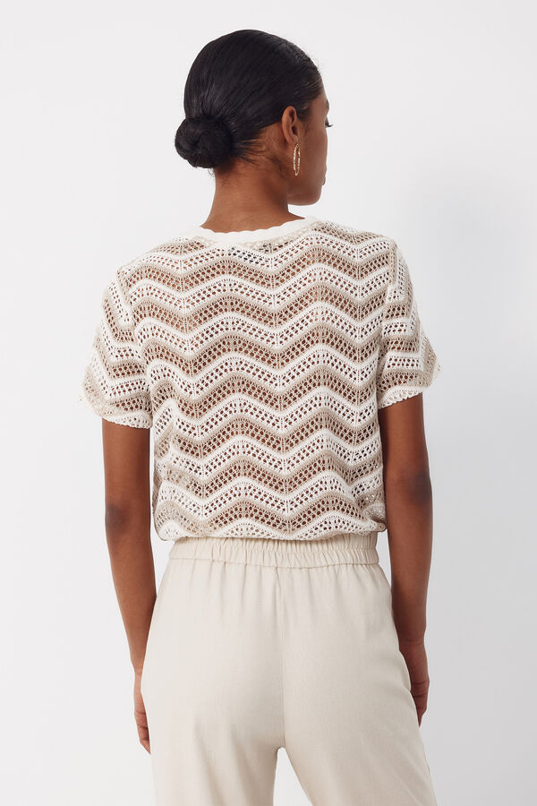 Cortefiel Top de crochet zigzag Marfil