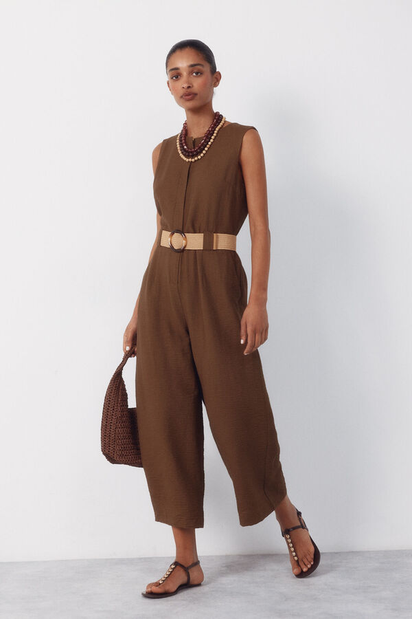 Cortefiel Jumpsuit con cintur&oacute;n Kaki