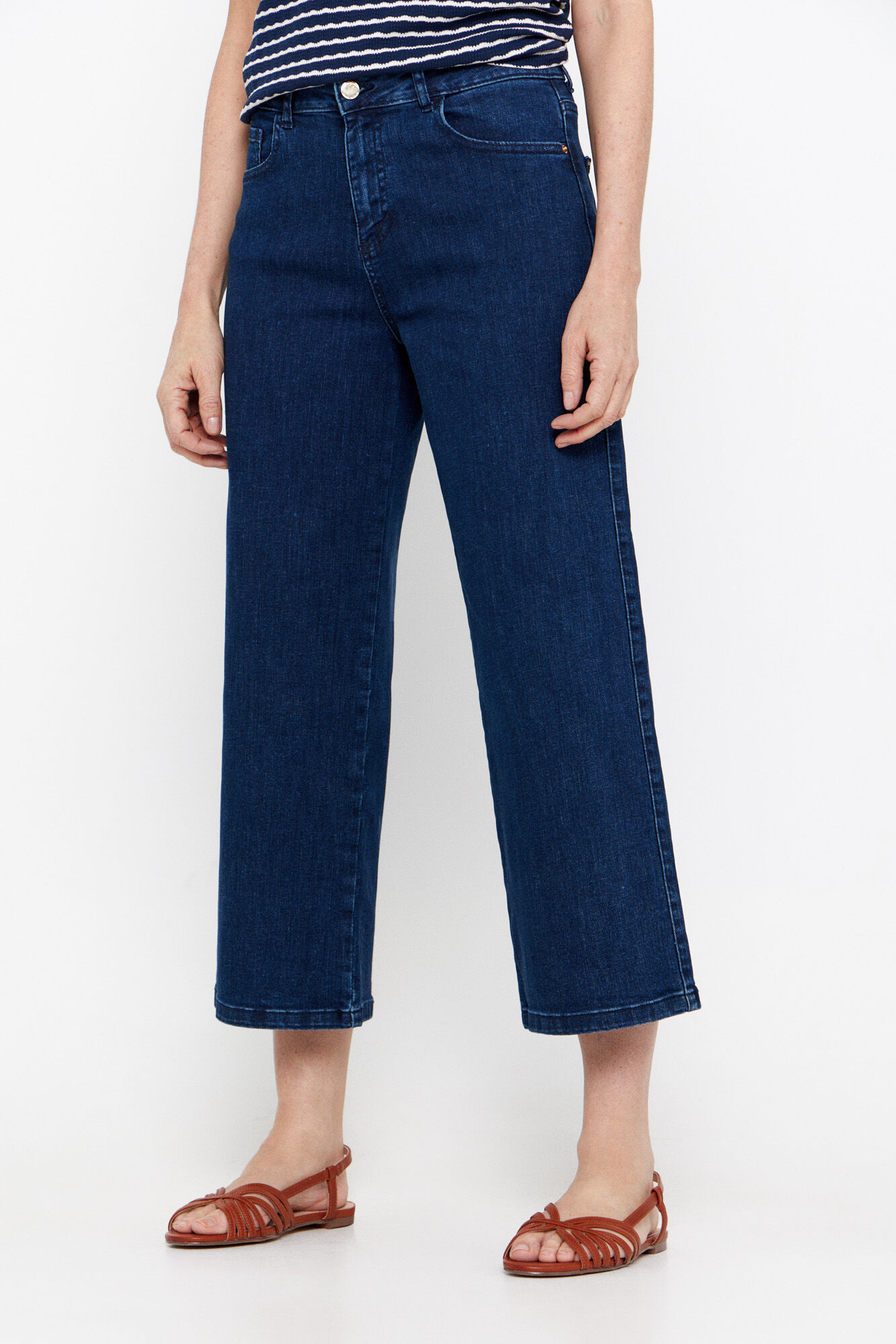 Cortefiel pantal&oacute;n denim fit palazzo crop