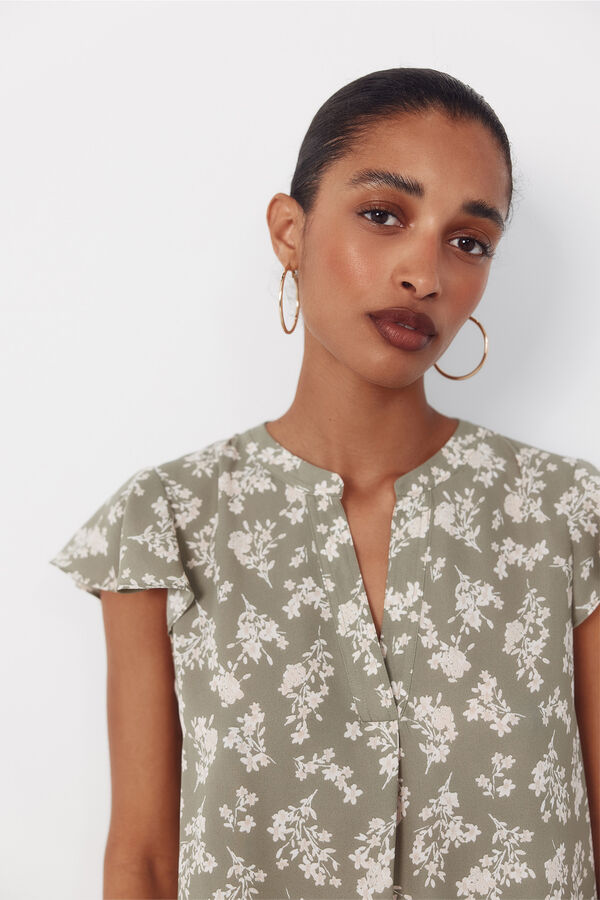 Cortefiel Blusa fluida de manga de vuelo Kaki