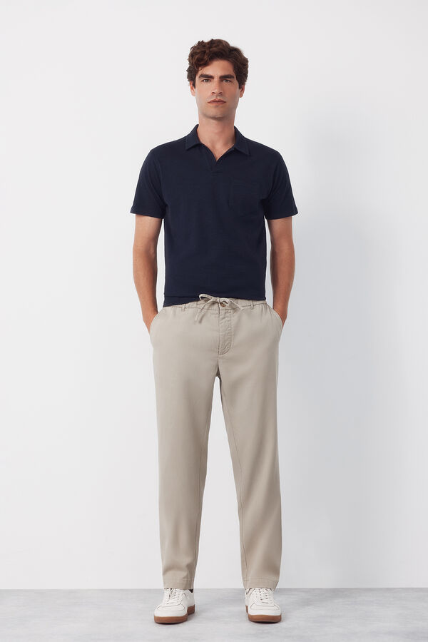 Cortefiel Pantal&oacute;n chino algod&oacute;n tencel tapered Beige
