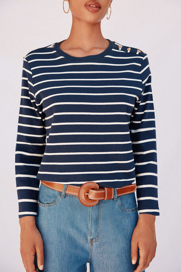 Cortefiel Playera b&aacute;sica con botones dorados Estampado azul