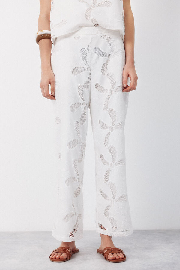 Cortefiel Pantal&oacute;n bordado Blanco