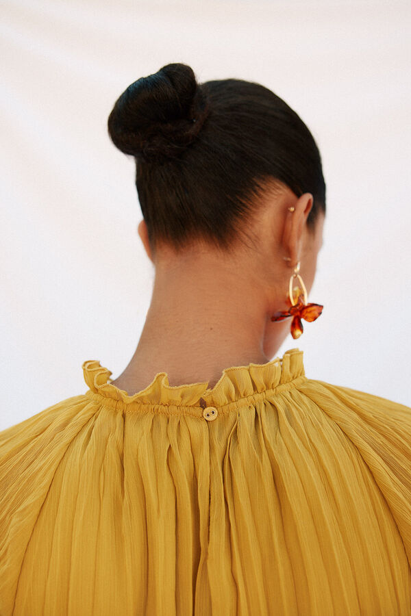 Cortefiel Blusa fluida con frunces Amarillo